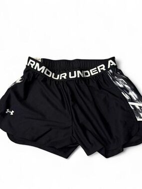 Under Armour Women’s Black Athletic Shorts with White Logo & Waistband